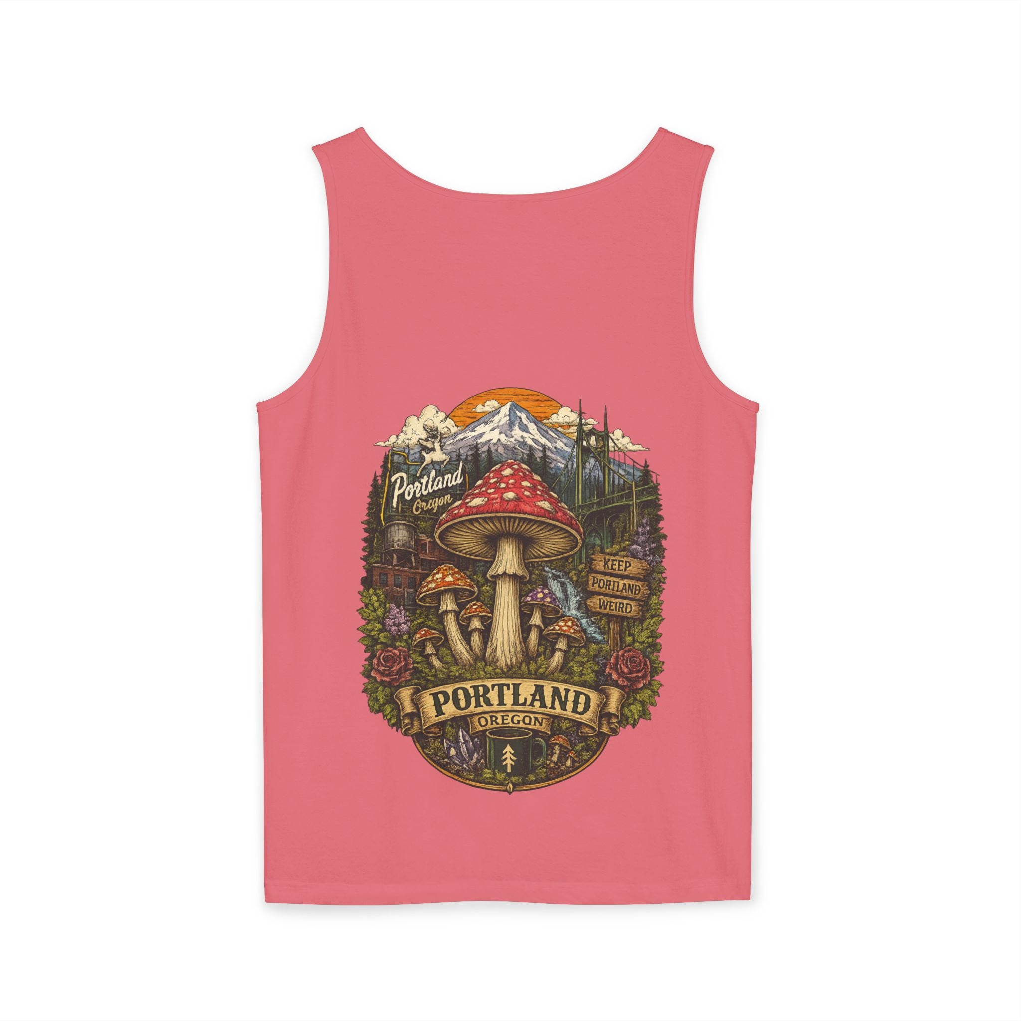 City: Portland Mushroom Graphic Tank Top — Colorful Psychedelic Fungi Design