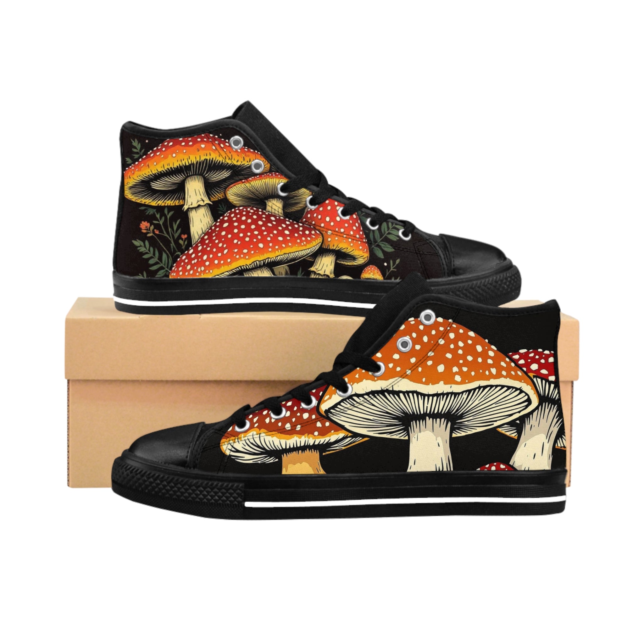 Mushroom Print High-Top Sneakers – Red Toadstool Graphic Women's Shoes