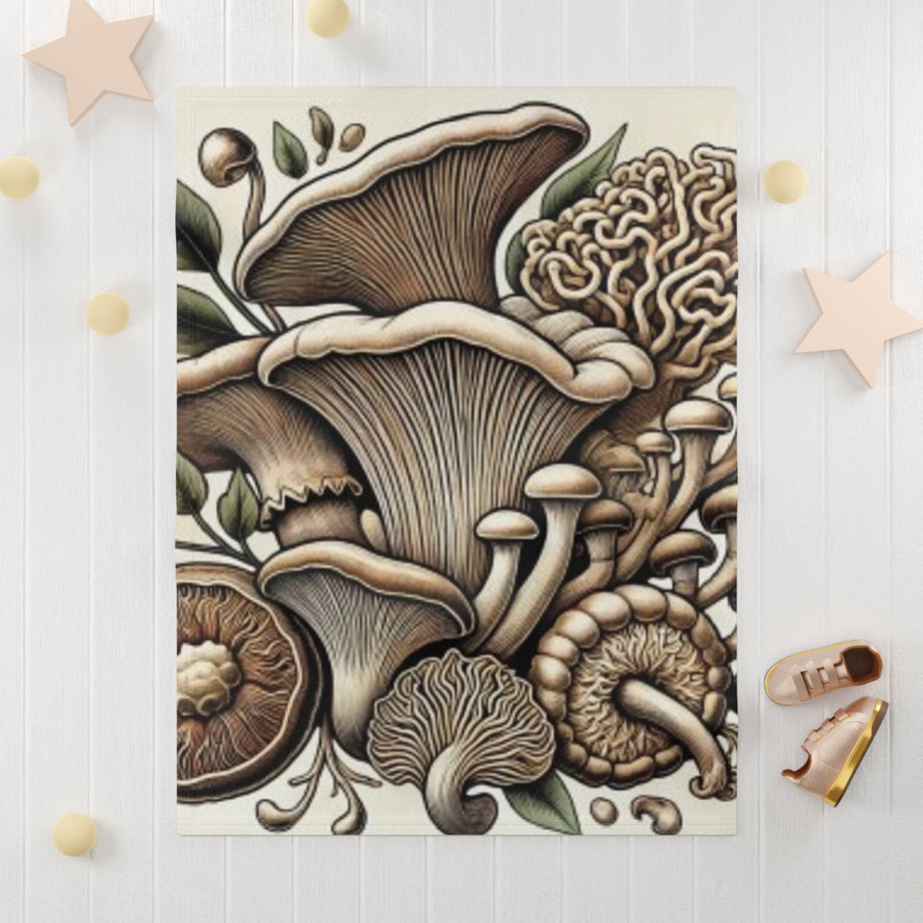 Mushroom Garden Baby Blanket — Soft Fleece Woodland Nursery Throw