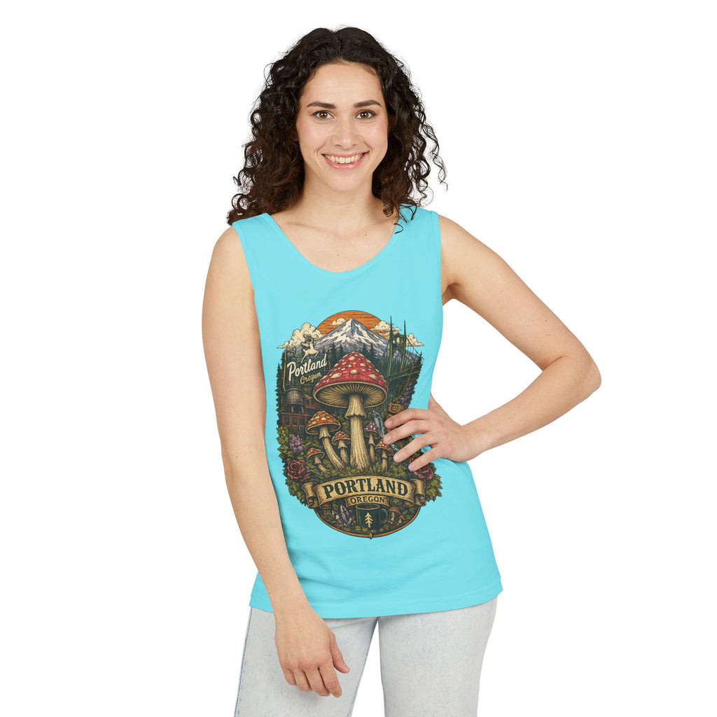 City: Portland Mushroom Tank Top — Vintage Forest Travel Graphic
