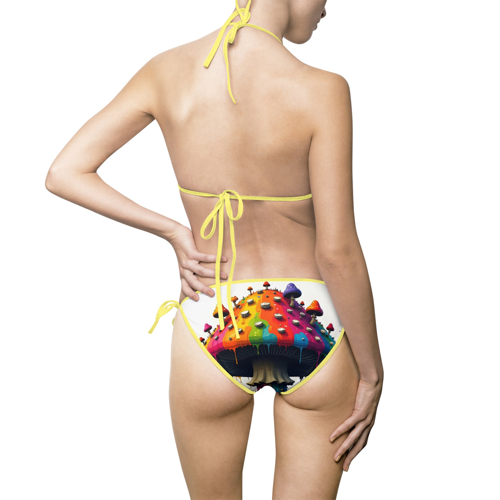 Rainbow Mushroom Bikini — Women's Tie-Side Triangle Swimsuit