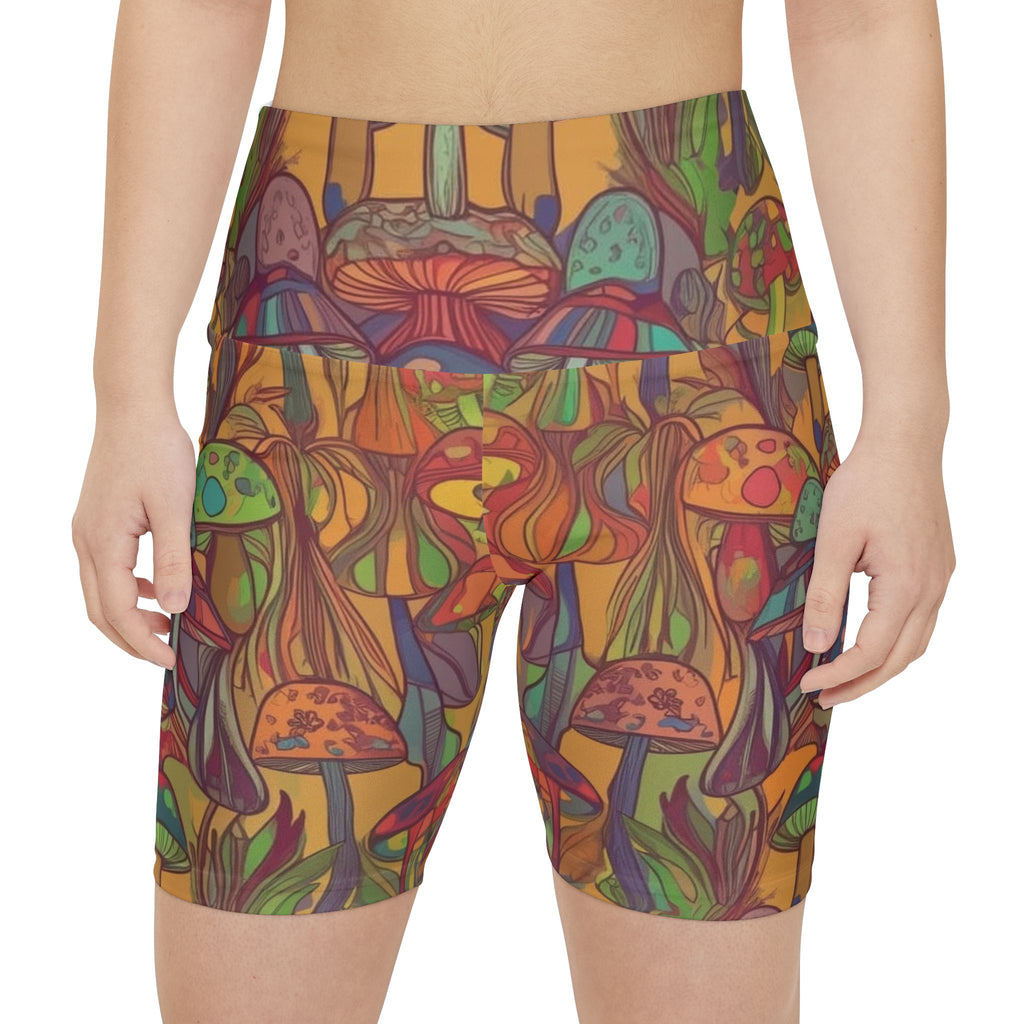 Pantalones Cortos de Entrenamiento para Mujer con Setas Psicodélicas — Ropa Deportiva AOP Colorida