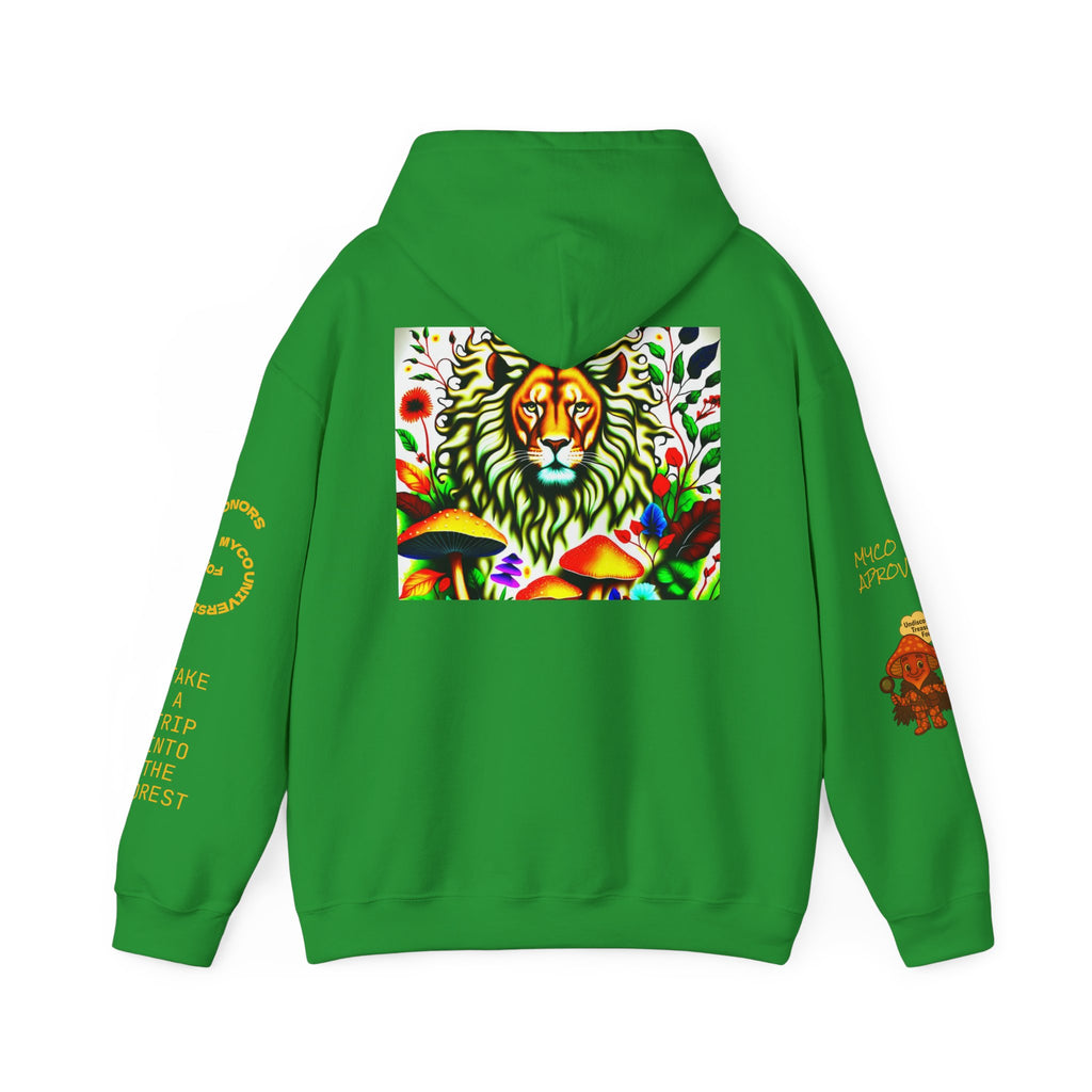 Myco University Lion & Mushroom Hoodie — Psychedelic Lion Graphic Pullover