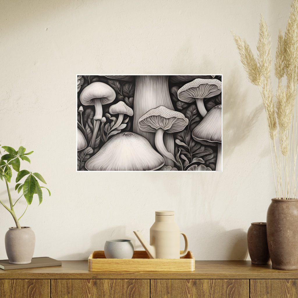 Poster: Mushroom Illustration Poster — Botanical Fungi Art Print