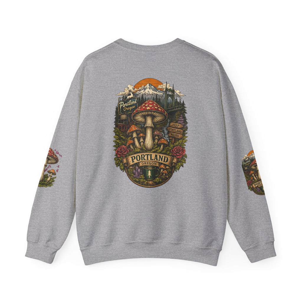 City: Portland Mushroom Crewneck Sweatshirt Vintage Psychedelic Fungi Graphic