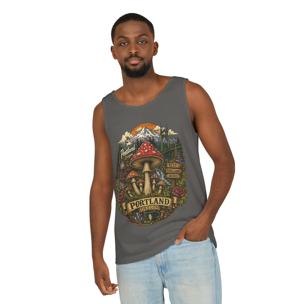 City: Portland Mushroom Tank Top — Vintage Forest Travel Graphic
