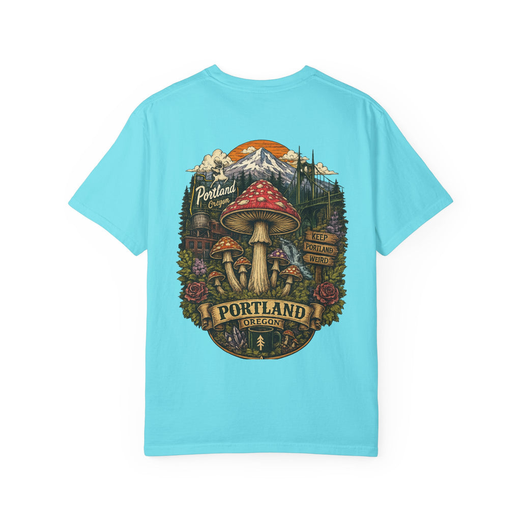 City: Portland Mushroom Graphic T-Shirt — Vintage Forest Amanita Design