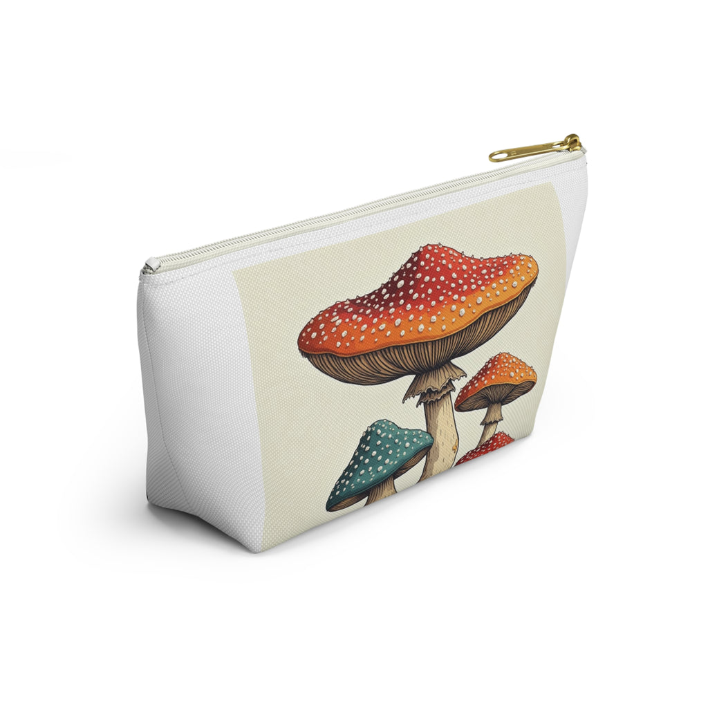 Mushroom Illustration Accessory Pouch — Cute Toadstool Cosmetic Bag