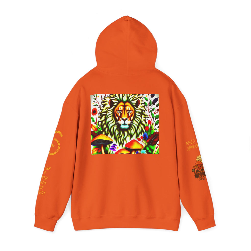 Myco University Lion & Mushroom Hoodie — Psychedelic Lion Graphic Pullover