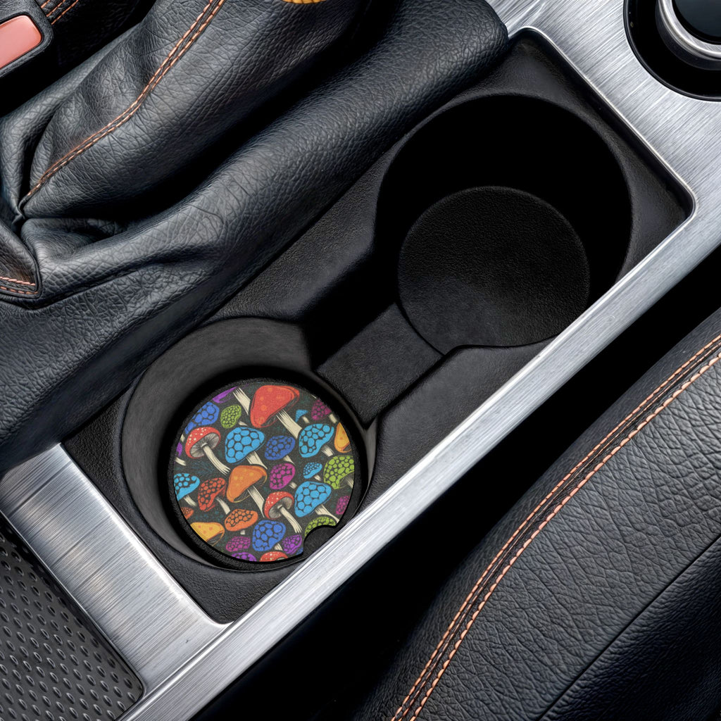 Colorful Mushroom Soapstone Car Coaster — Non-Slip Decorative Drink Holder
