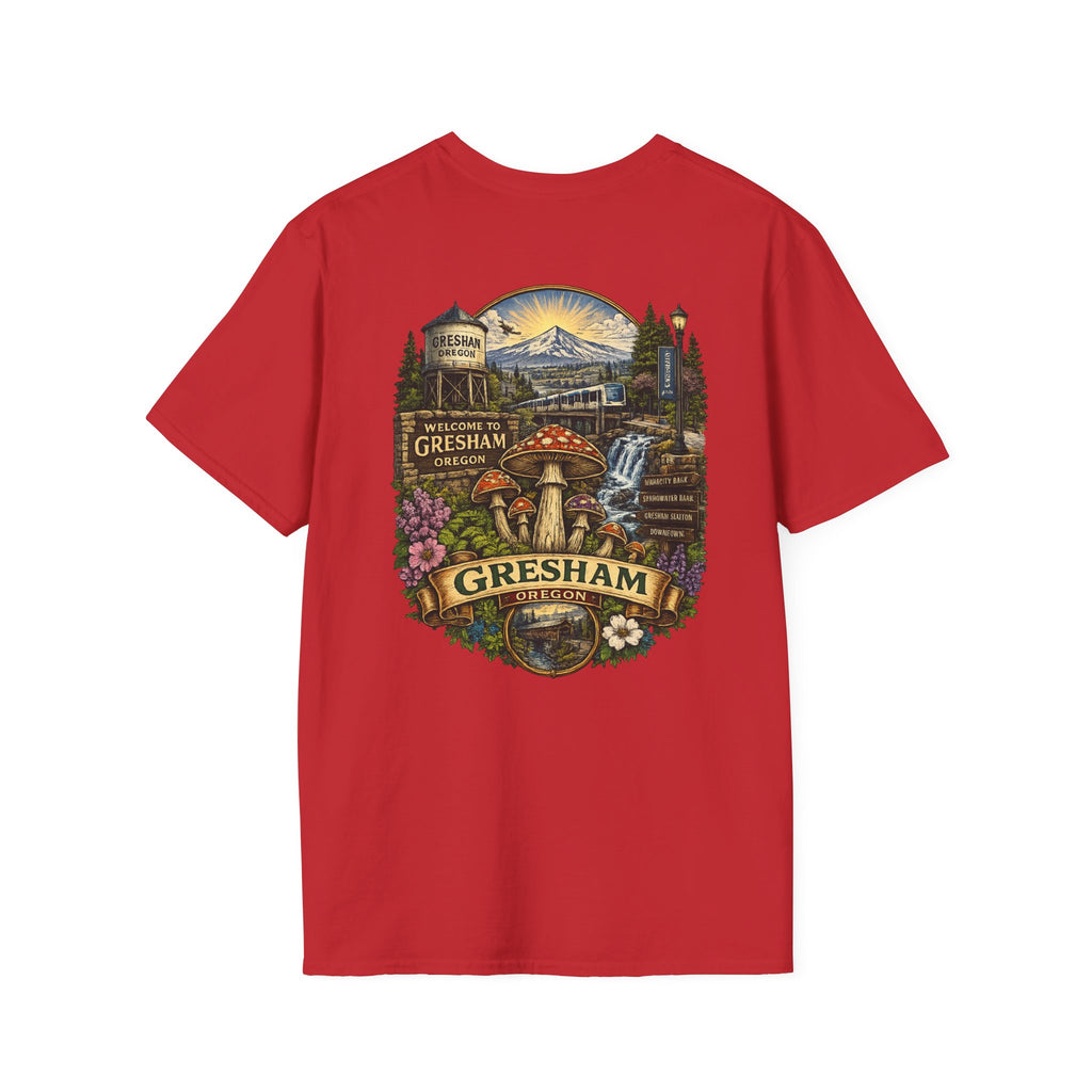 City: Gresham Psychedelic Mushroom Graphic T-Shirt — Red Amanita Illustration