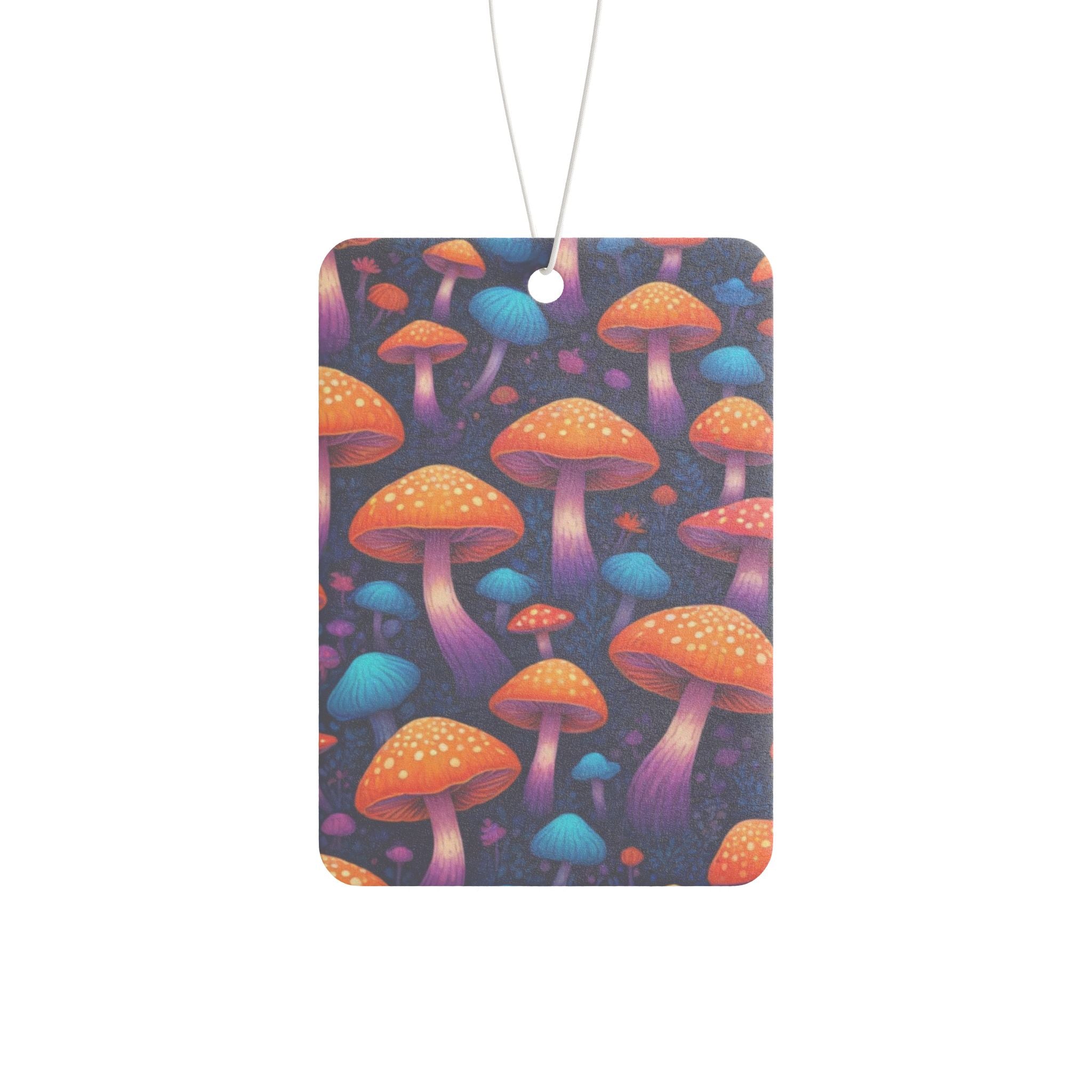 Mushroom Pattern Car Air Freshener — Colorful Neon Forest Scented Tag