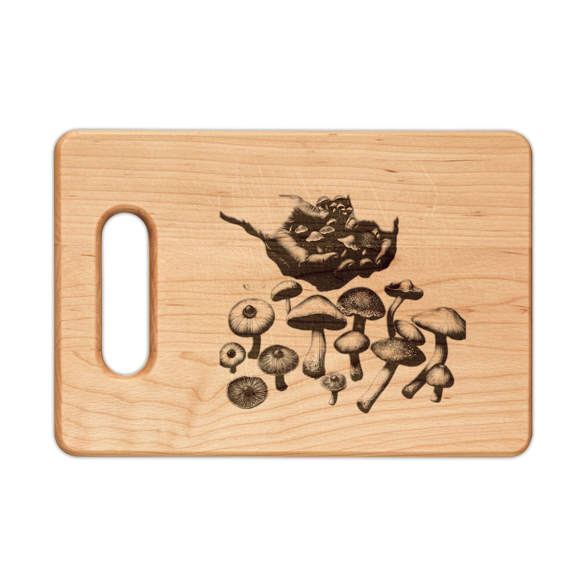 Engraved Mushroom Wooden Cutting Board — Rustic Kitchen Serving & Prep Board