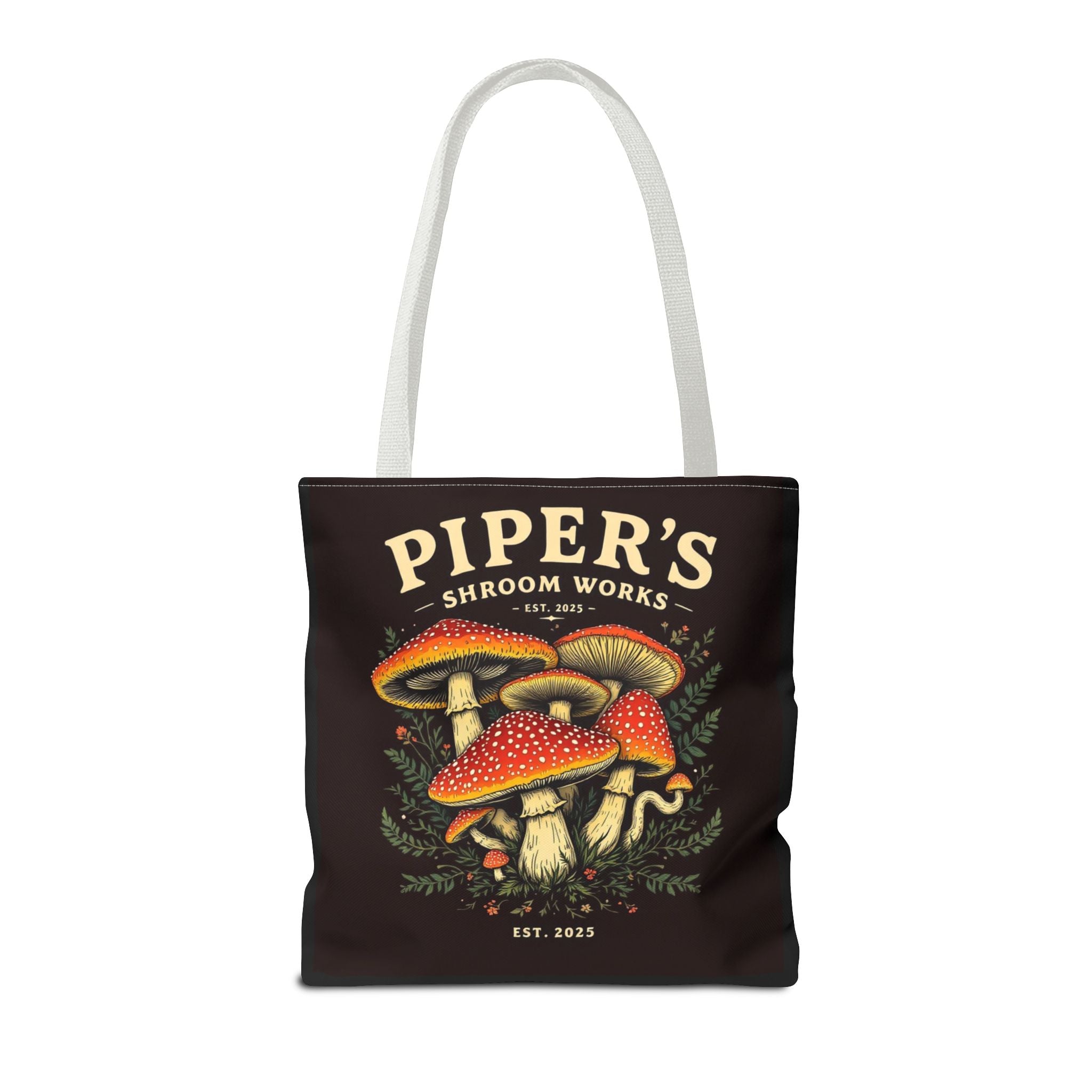Mushroom Tote Bag — "Piper's Shroom Works" Vintage Fungi Market Shopper