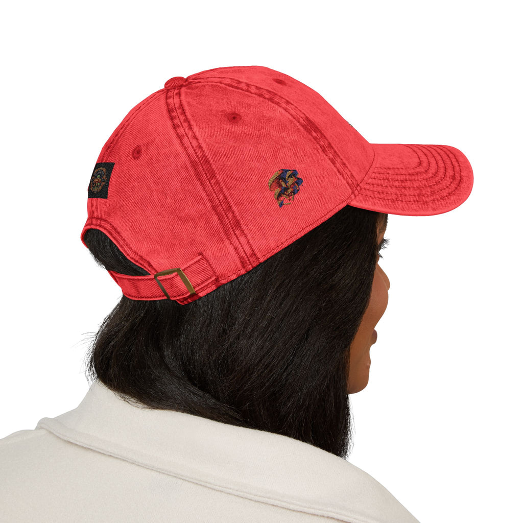 Gorra Floral Bordada Vintage — Gorra Retro Roja de Papá