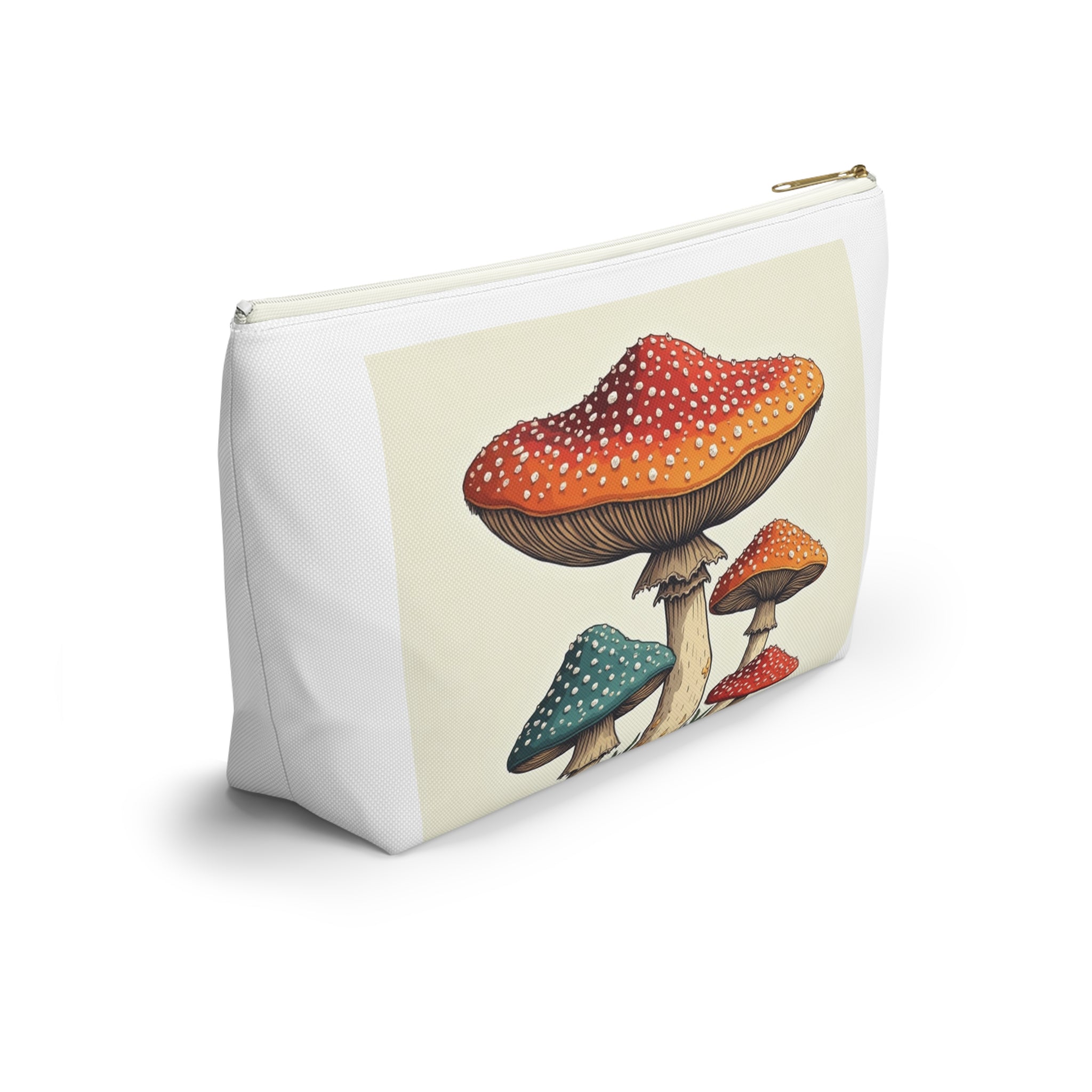Mushroom Illustration Accessory Pouch — Cute Toadstool Cosmetic Bag