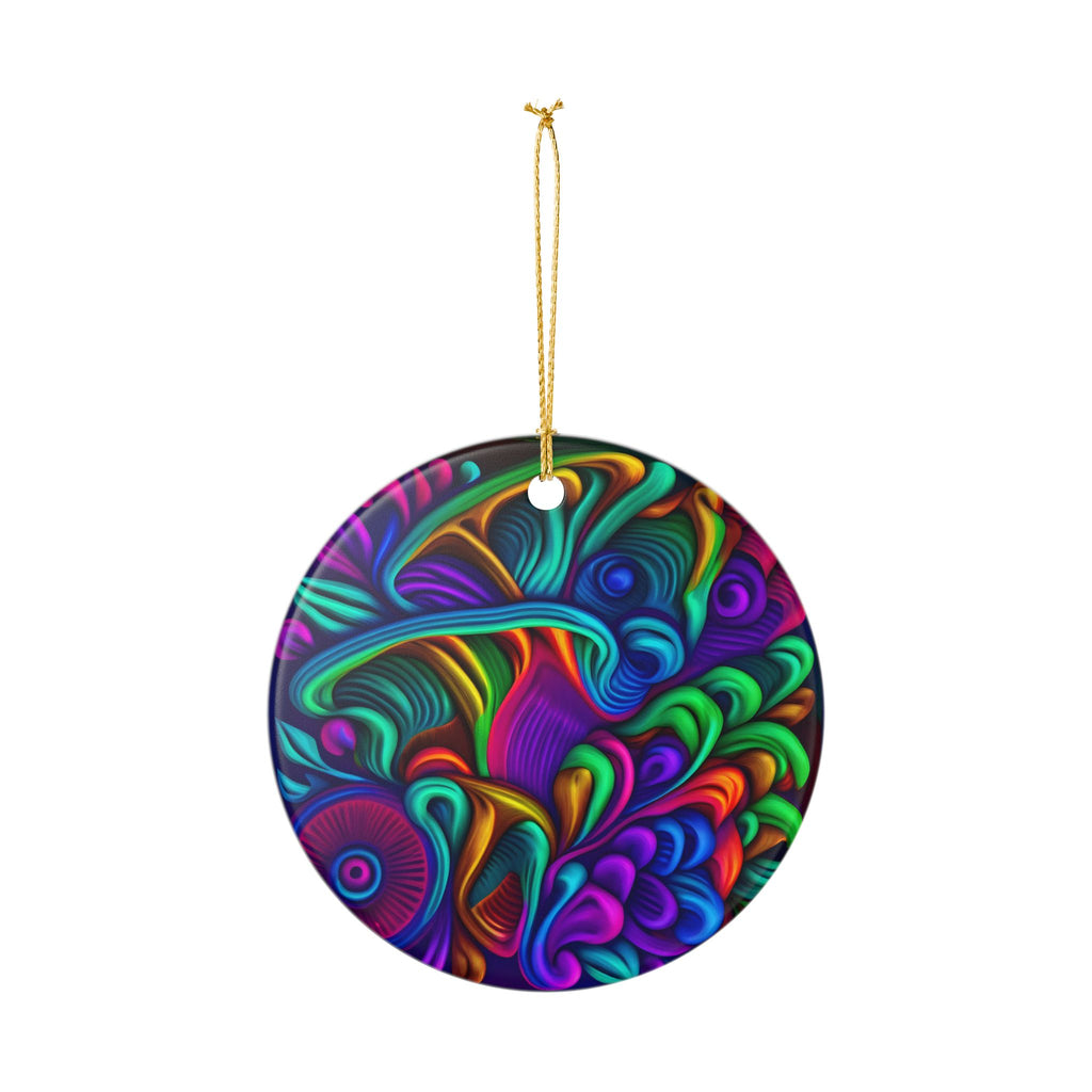 Ceramic Ornament: Heart Ceramic Ornament — Vibrant Abstract Rainbow Swirl Decoration