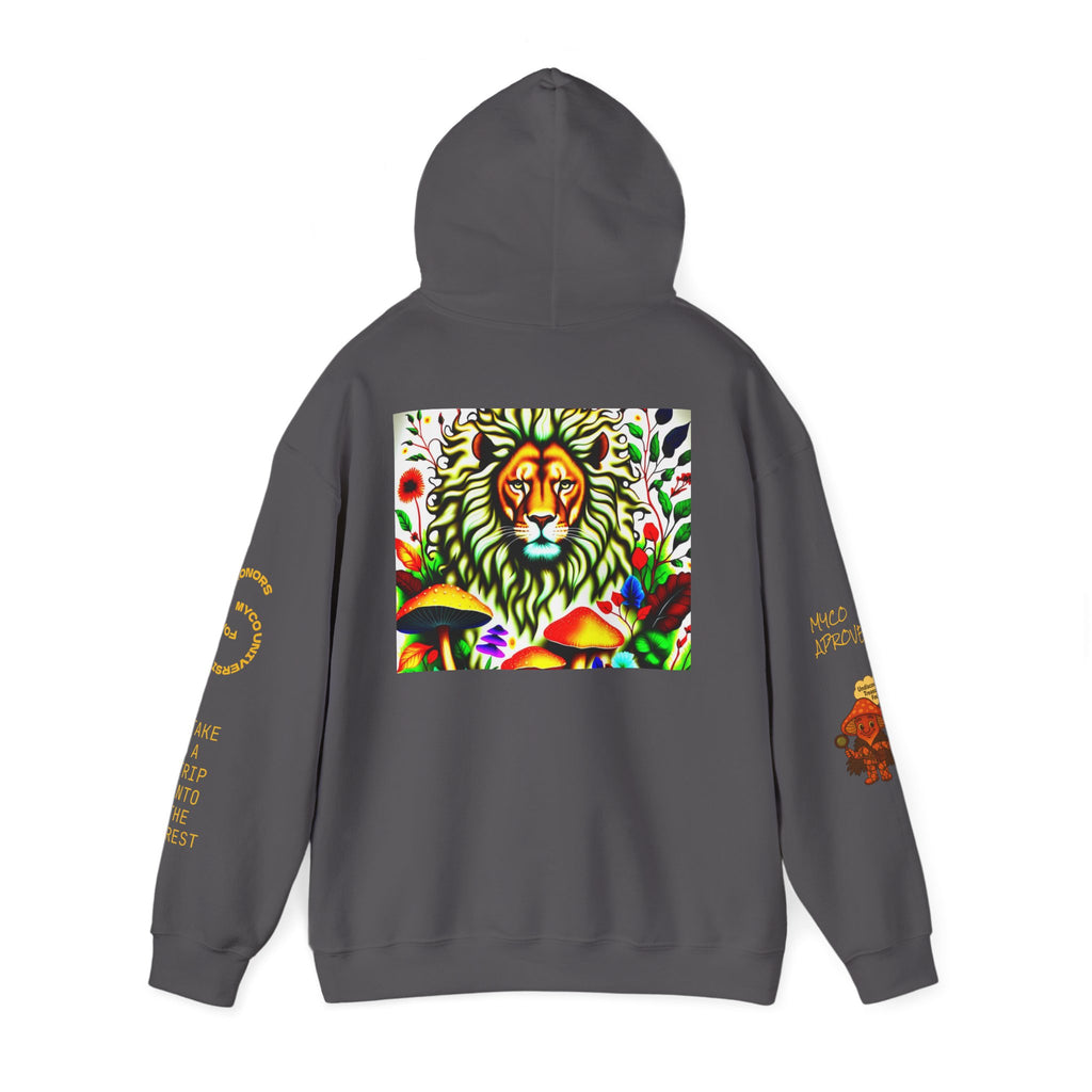 Myco University Lion & Mushroom Hoodie — Psychedelic Lion Graphic Pullover