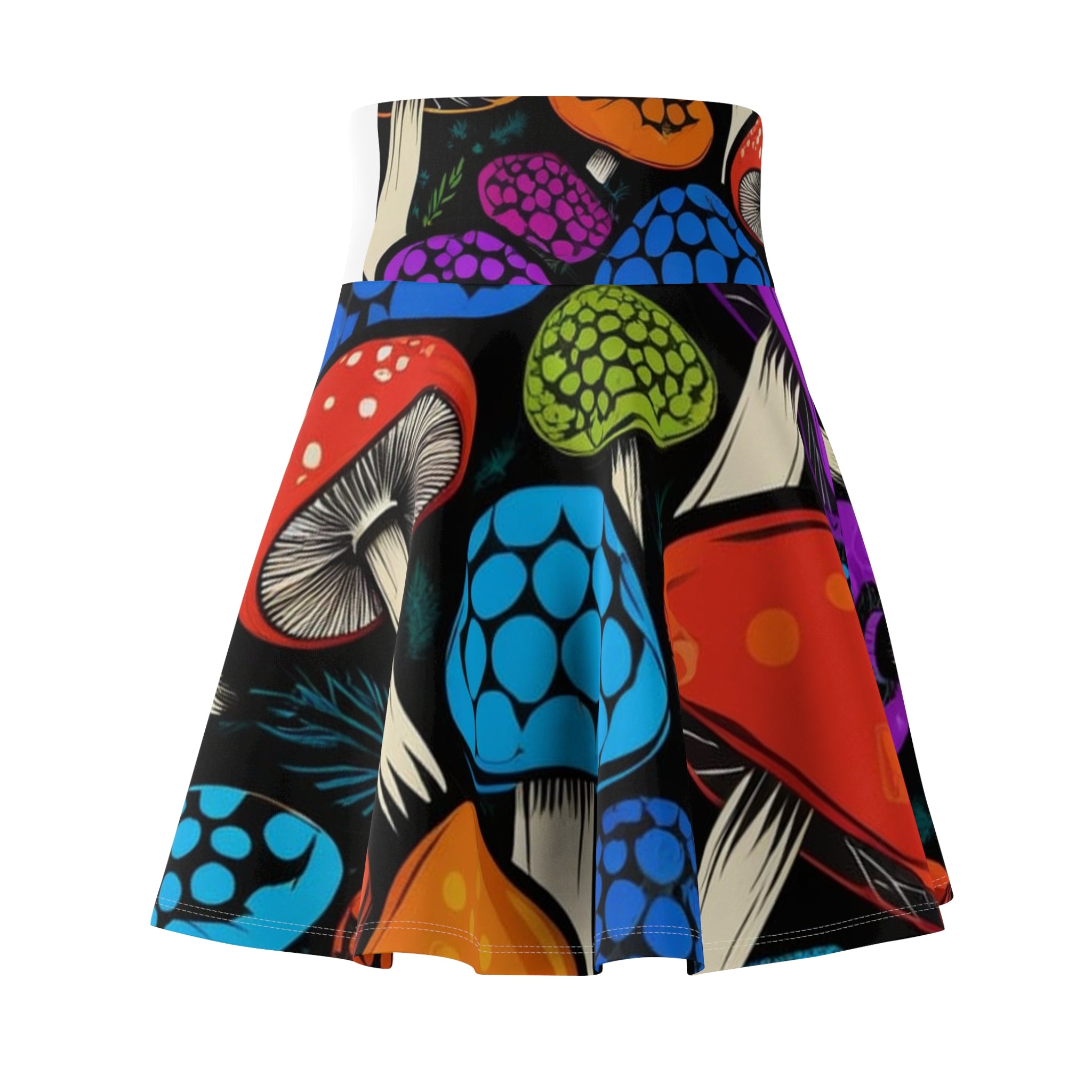 Rainbow Mushroom Skater Skirt – Psychedelic Fungi Print Women's Skirt