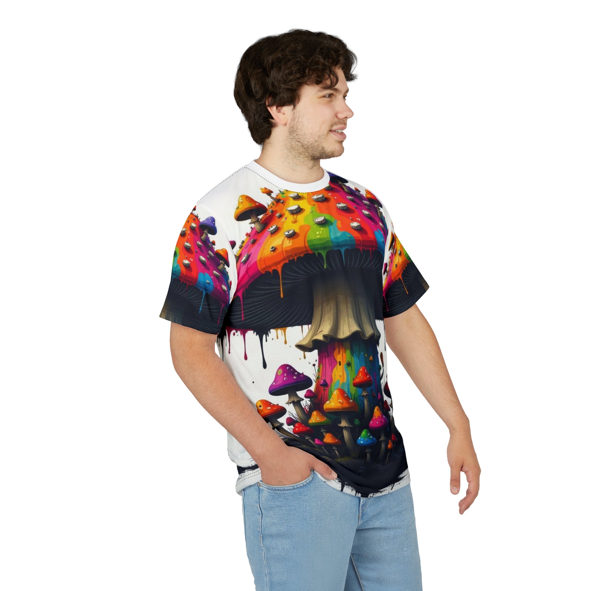 Psychedelic Rainbow Mushroom Tee — All-Over Print