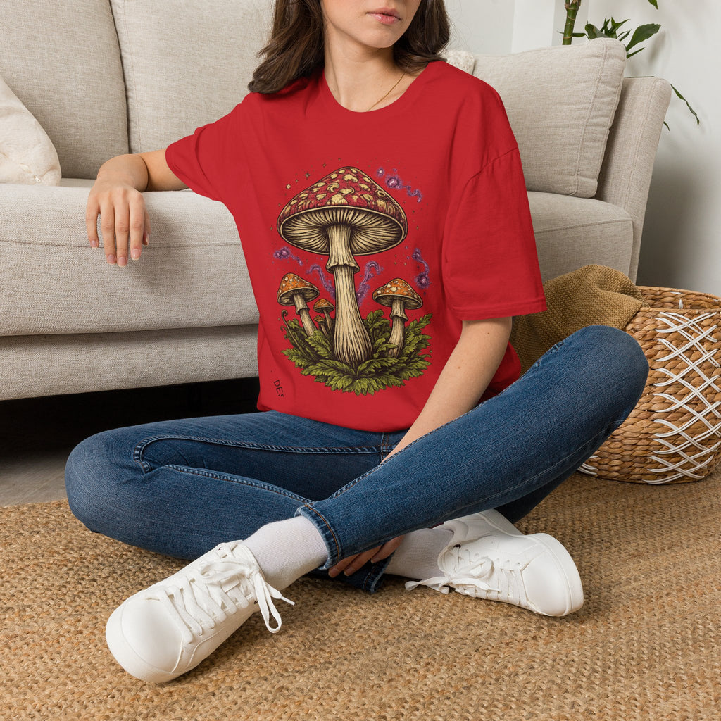 City: Vancouver Mushroom Illustration T-Shirt – Vintage Red Toadstool Graphic