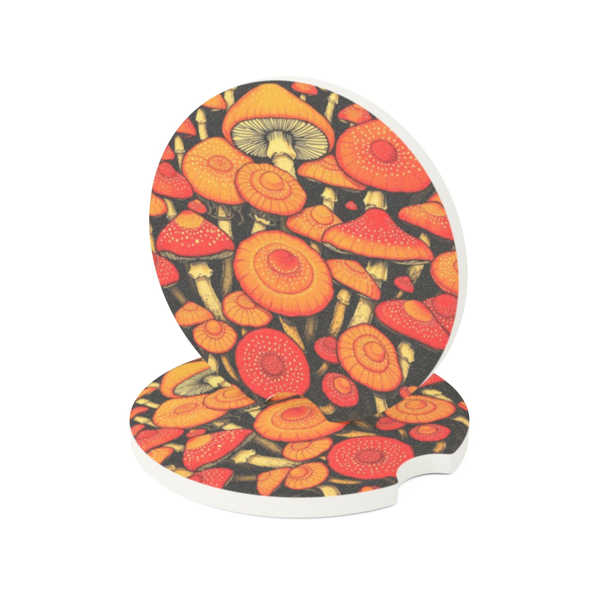 Mushroom Car Coaster — Orange Fungi Soapstone Cup Holder Insert