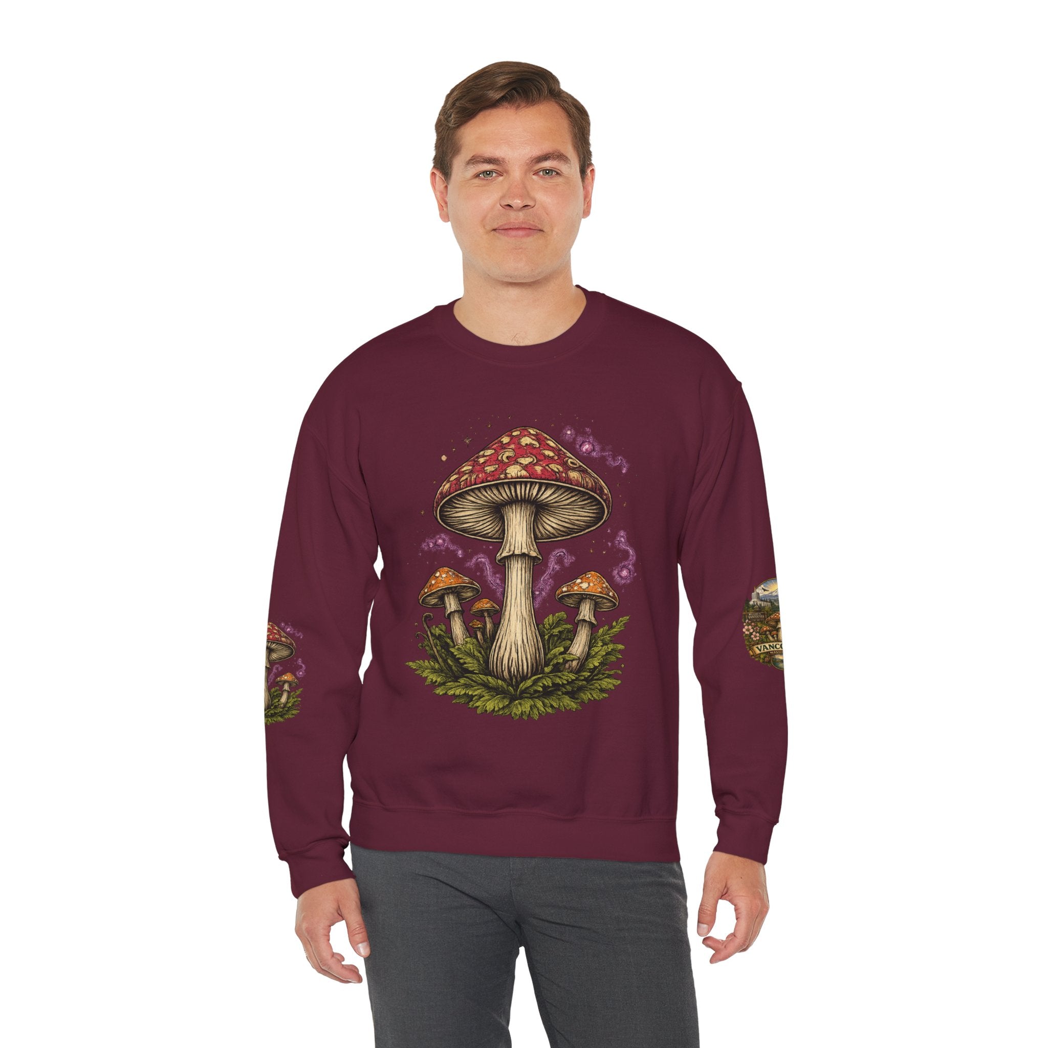 City:  Vancouver Crewneck Sweatshirt — Scenic Pacific Northwest Fungi Design