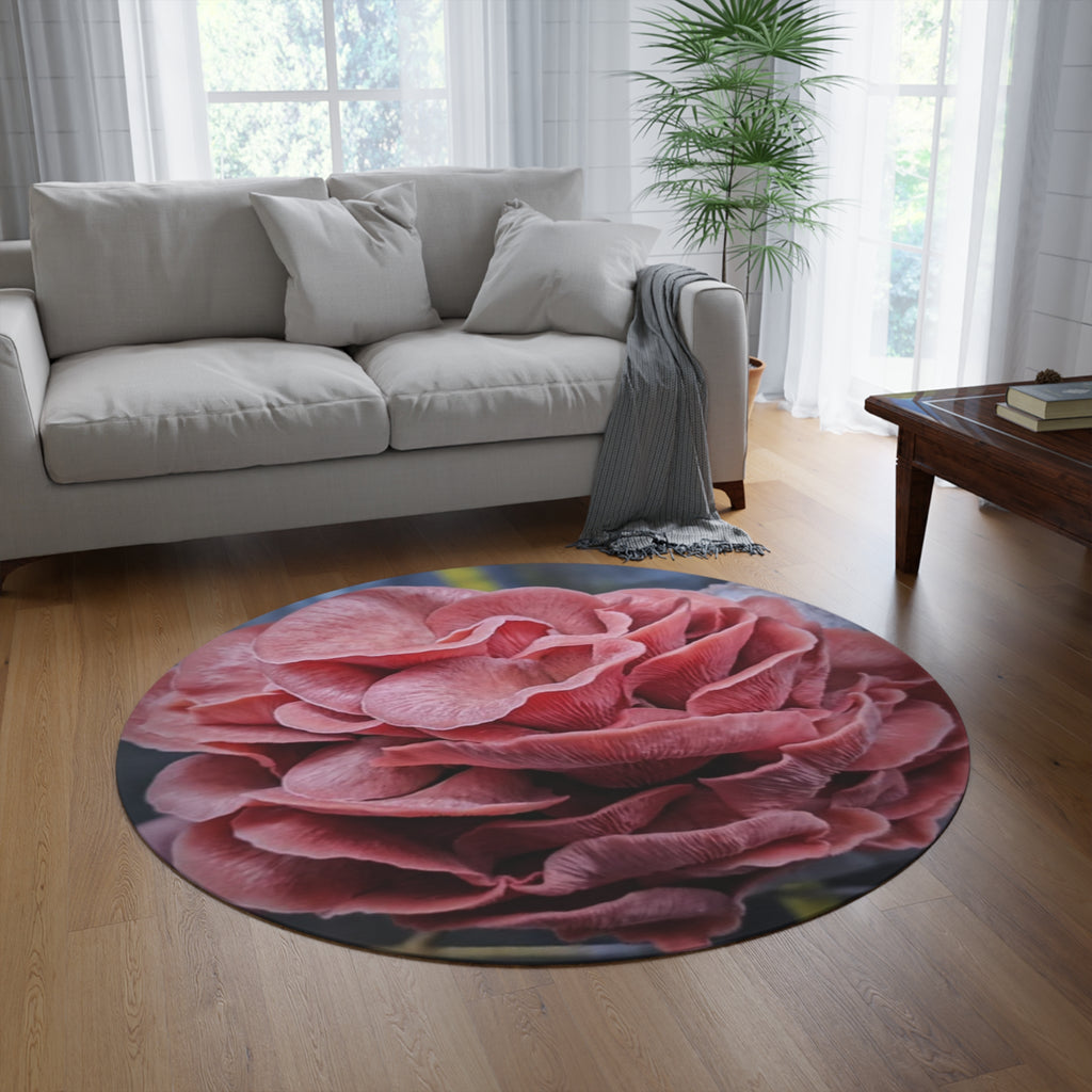 Blush Peony Round Rug — Floral Pink Decorative Accent Mat