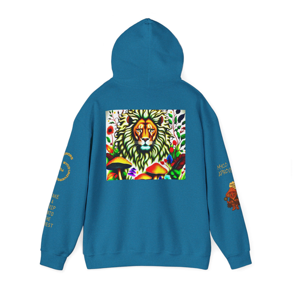 Myco University Lion & Mushroom Hoodie — Psychedelic Lion Graphic Pullover