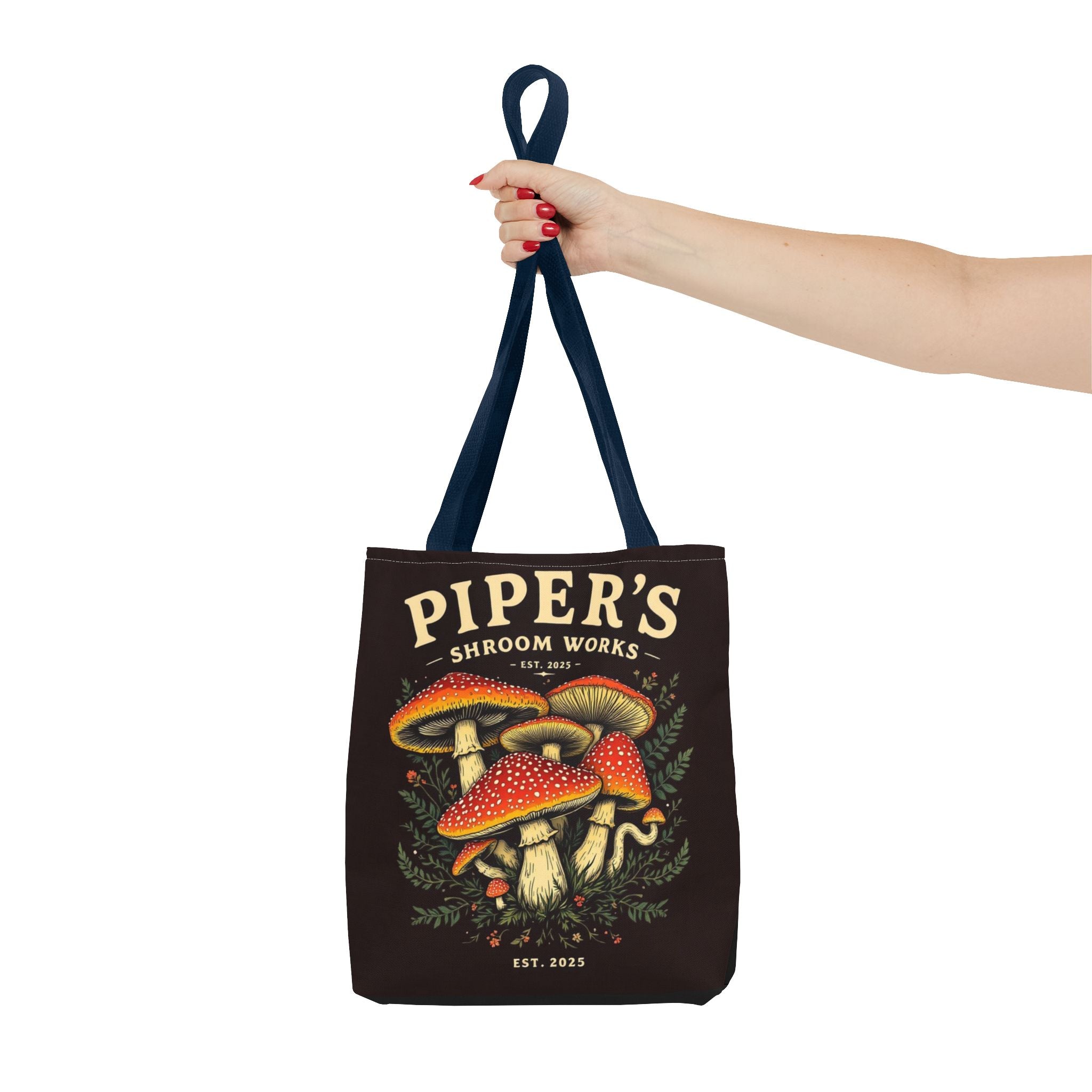 Mushroom Tote Bag — "Piper's Shroom Works" Vintage Fungi Market Shopper