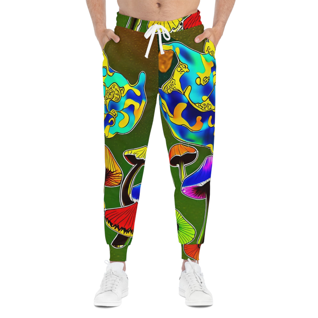 Psychedelic Mushroom Athletic Joggers — Colorful All-Over-Print Lounge Pants