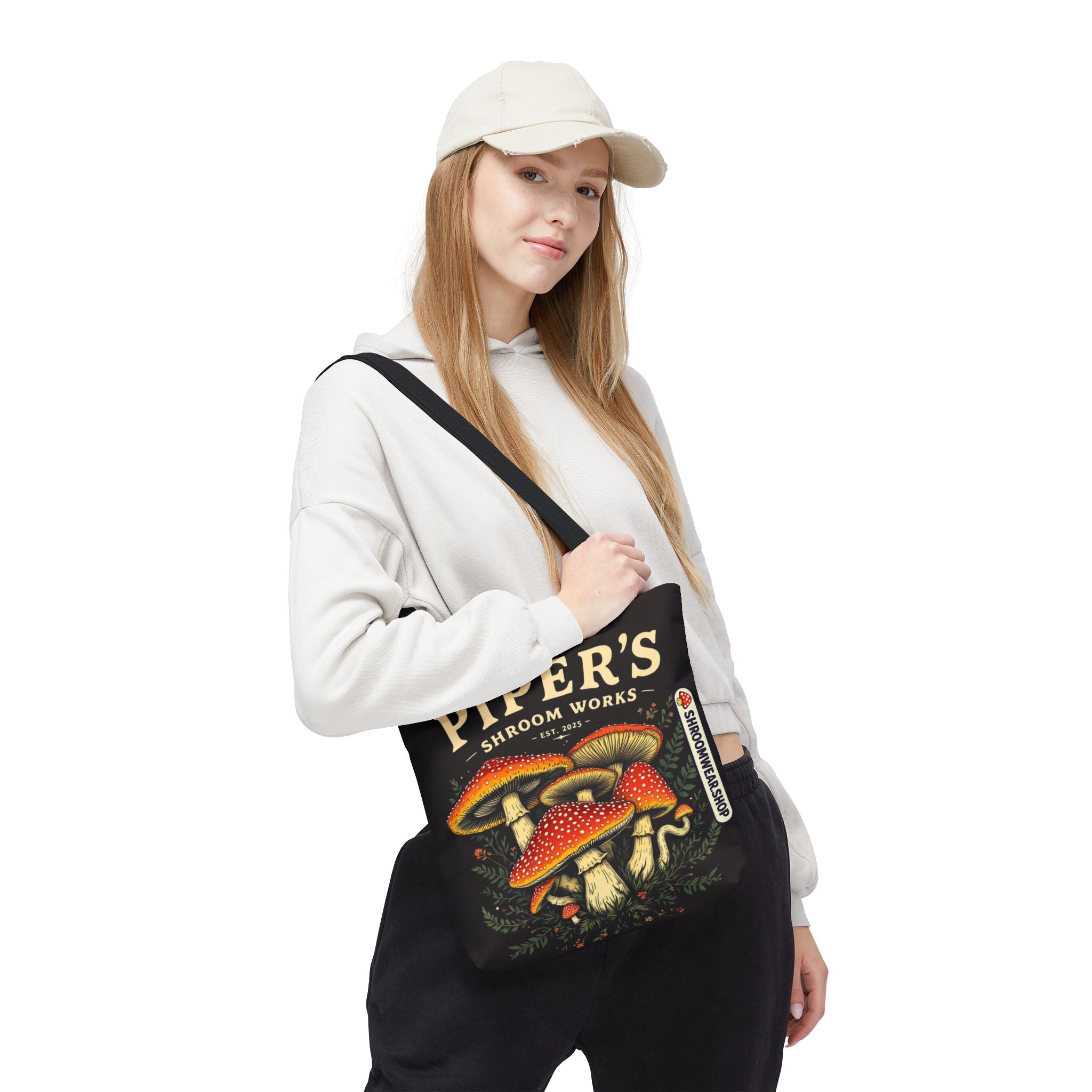 Bag: Mushroom Tote Bag — “Piper’s Shroom Works” Vintage Fungi Market Tote