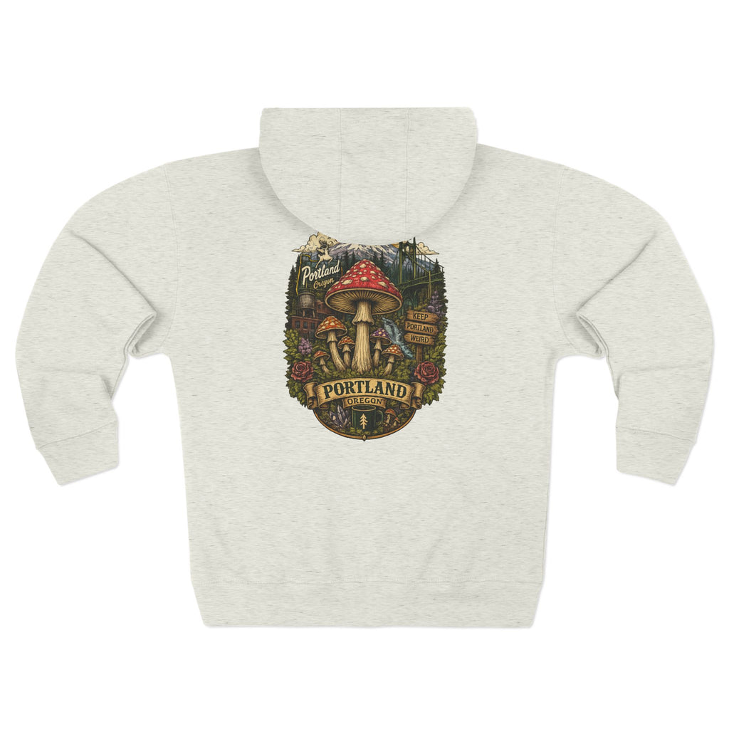 City: Portland Mushroom Zip Hoodie — Vintage Psychedelic Fungi Forest Jacket