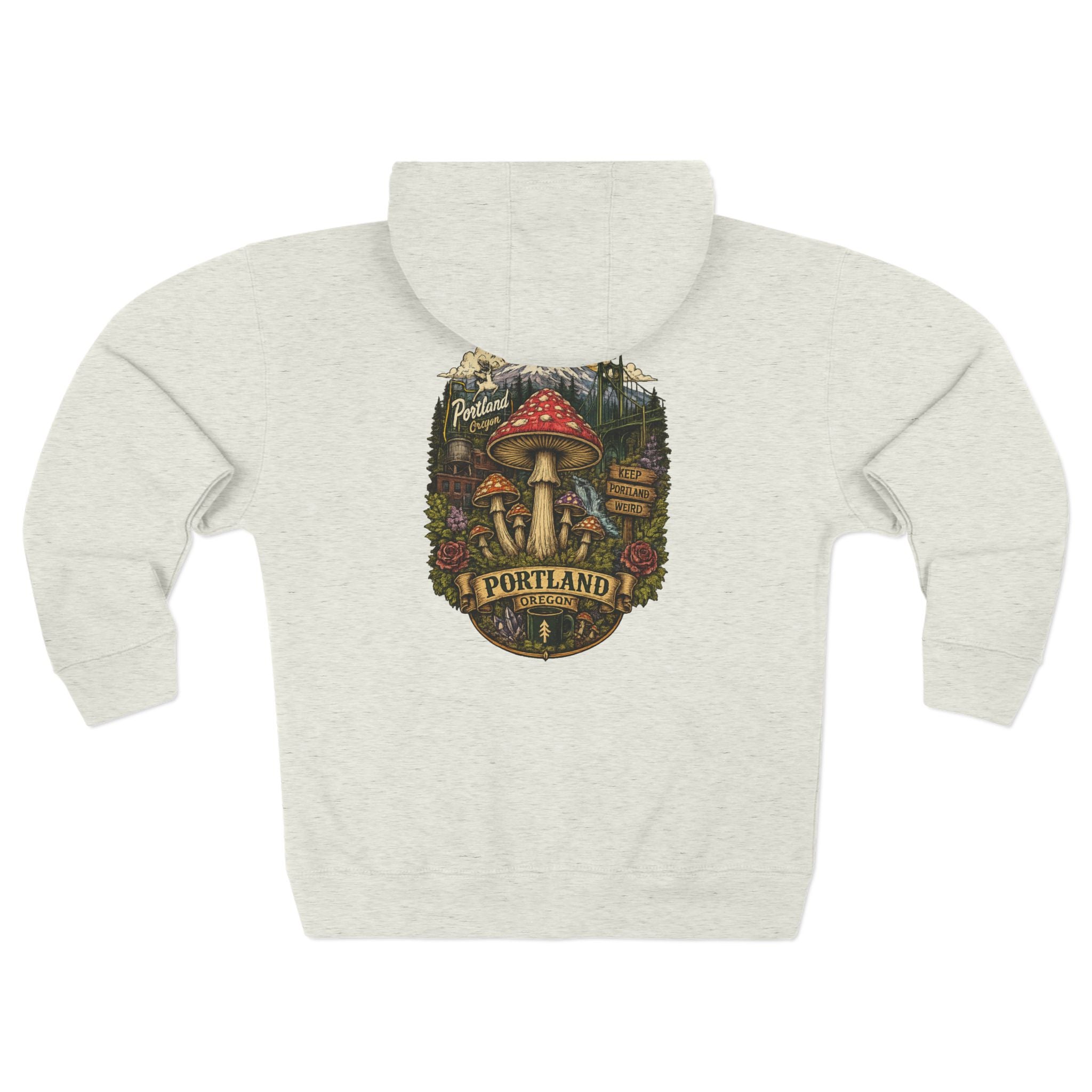 City: Portland Mushroom Zip Hoodie — Vintage Psychedelic Fungi Forest Jacket