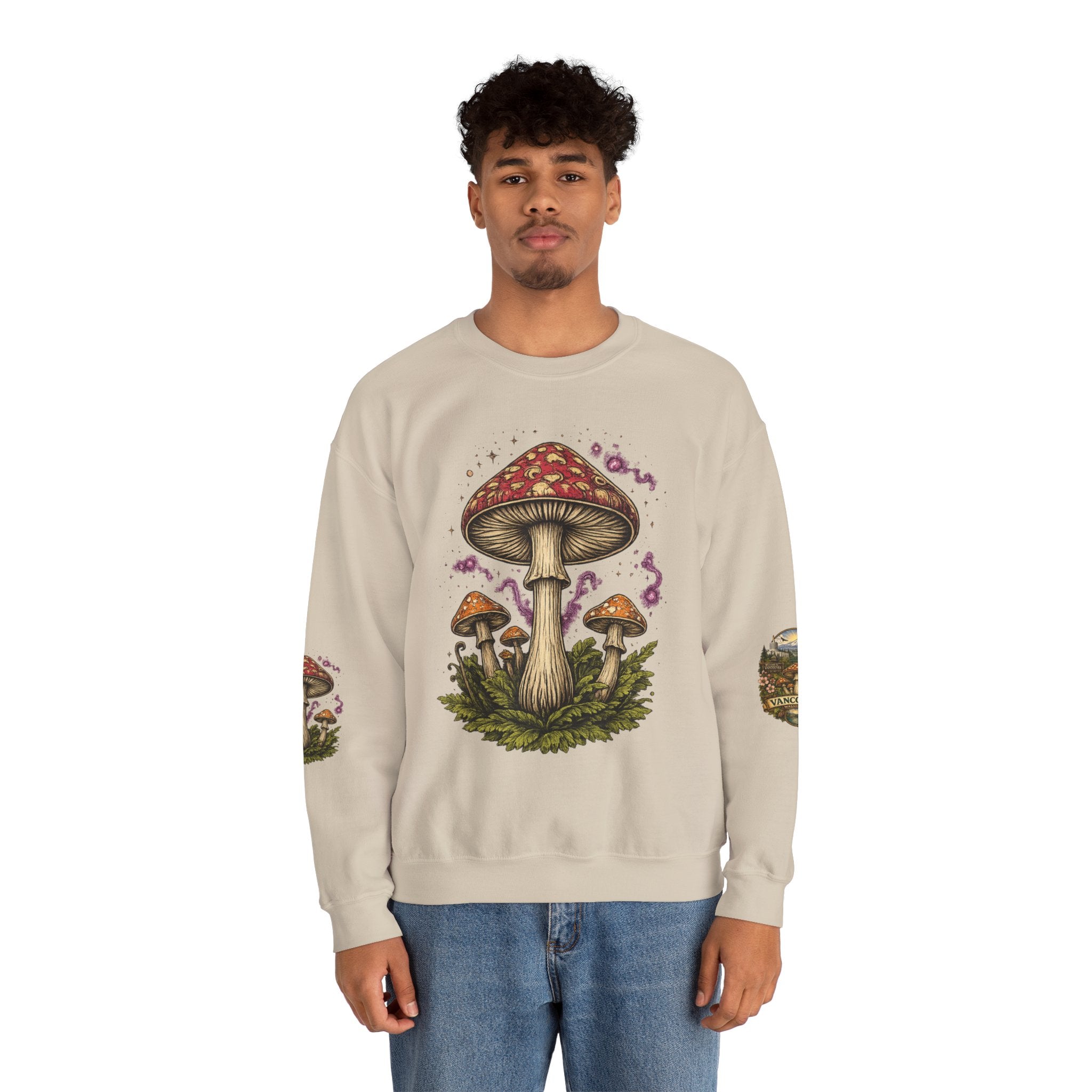 City:  Vancouver Crewneck Sweatshirt — Scenic Pacific Northwest Fungi Design