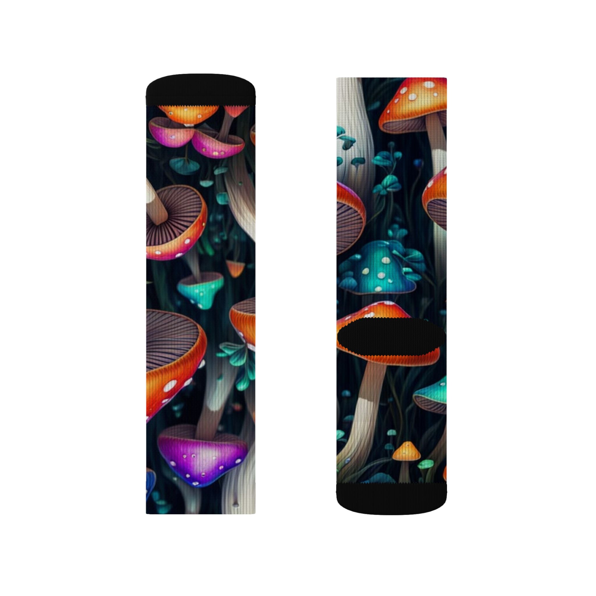 Socks: Psychedelic Mushroom Sublimation Socks — Colorful Fantasy Crew Socks