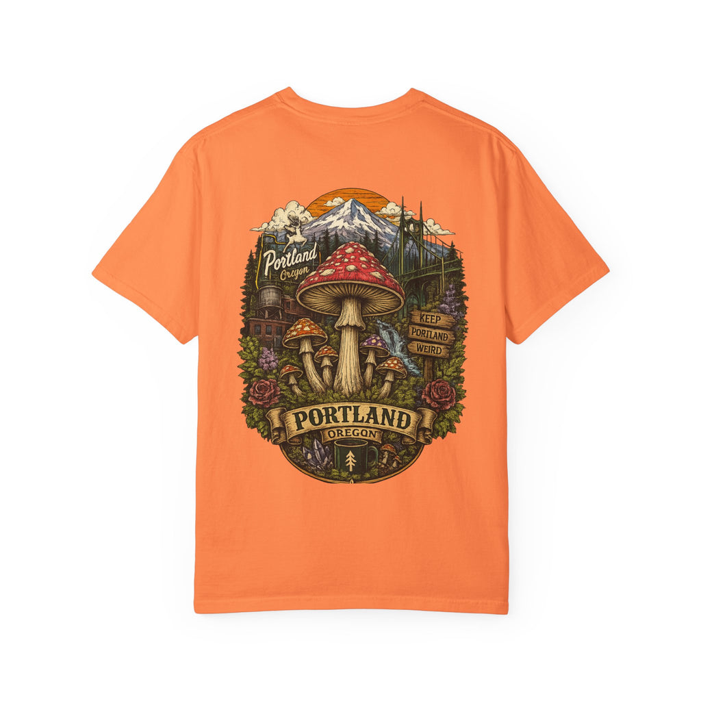 City: Portland Mushroom Graphic T-Shirt — Vintage Forest Amanita Design