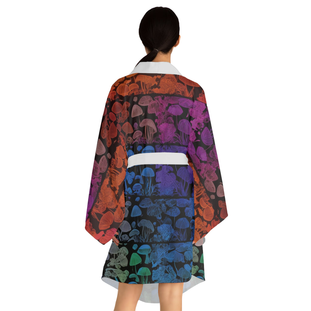 Kimono Robe: Mushroom Gradient Kimono Robe — Colorful Psychedelic Mushroom Print