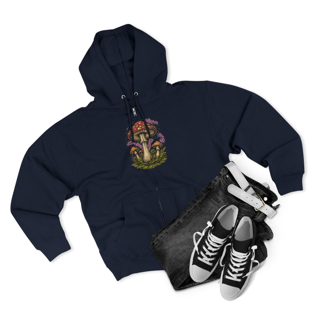 City: Portland Mushroom Zip Hoodie — Vintage Psychedelic Fungi Forest Jacket