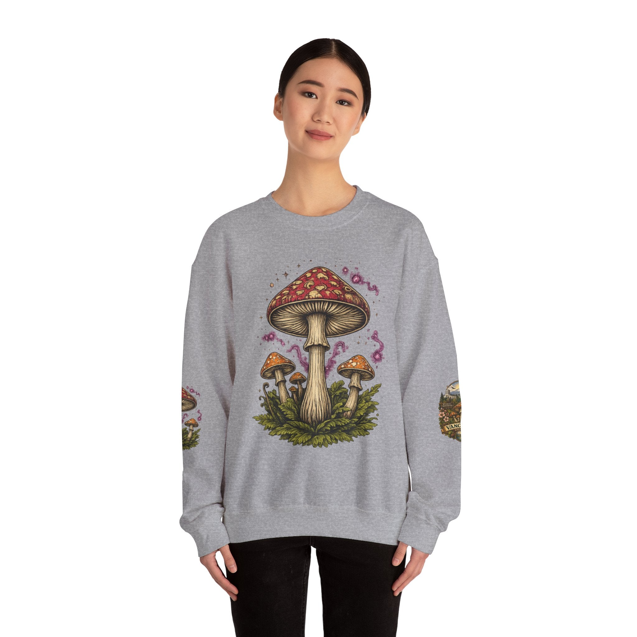 City:  Vancouver Crewneck Sweatshirt — Scenic Pacific Northwest Fungi Design