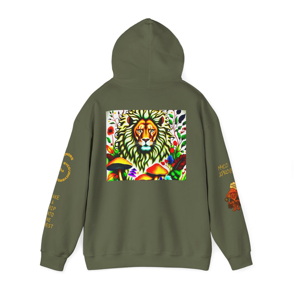 Myco University Lion & Mushroom Hoodie — Psychedelic Lion Graphic Pullover