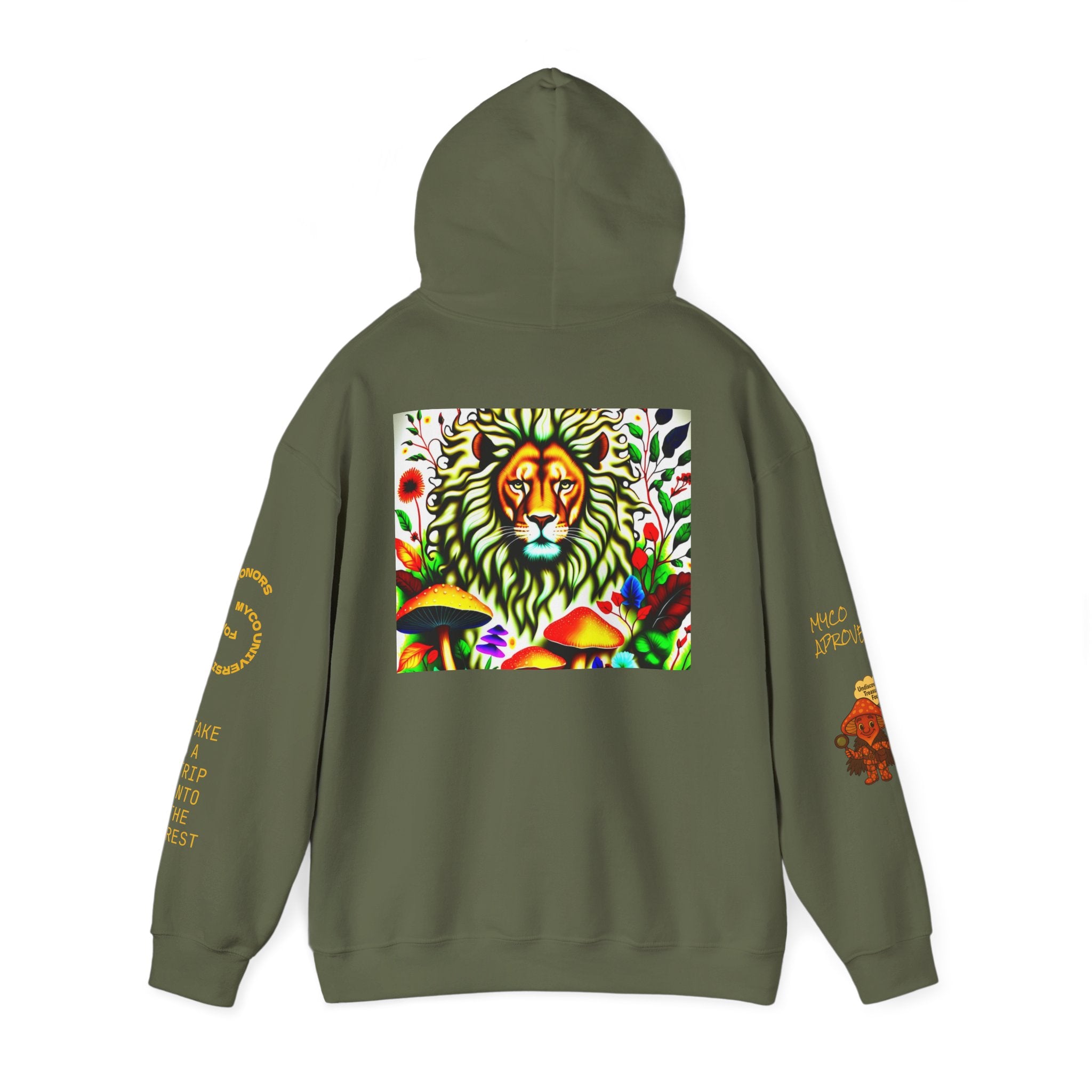 Myco University Lion & Mushroom Hoodie — Psychedelic Lion Graphic Pullover