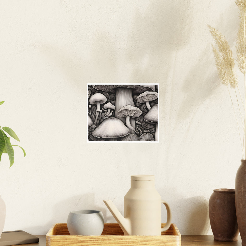 Poster: Mushroom Illustration Poster — Botanical Fungi Art Print