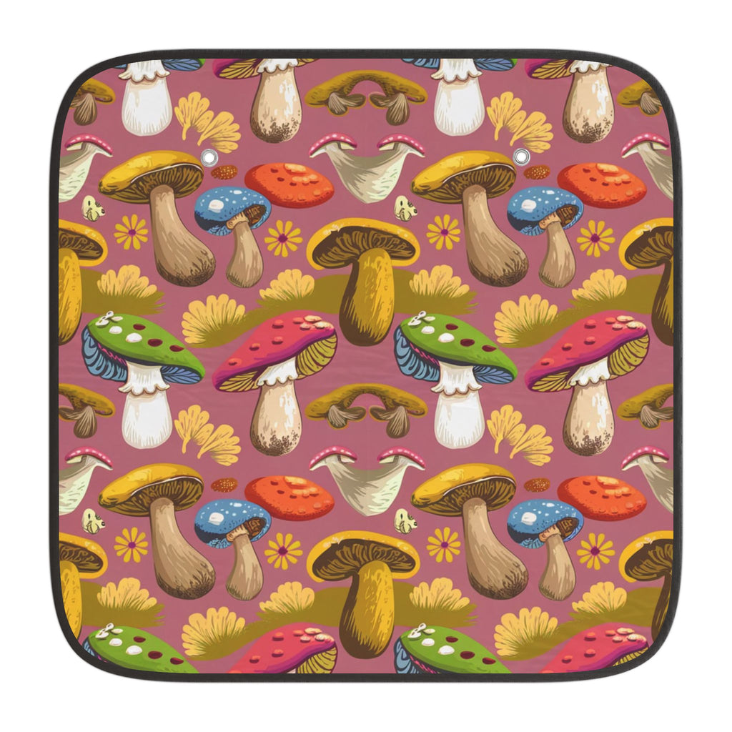 Mushroom Pattern Car Sun Shade — Colorful Psychedelic Mushroom Windshield Cover