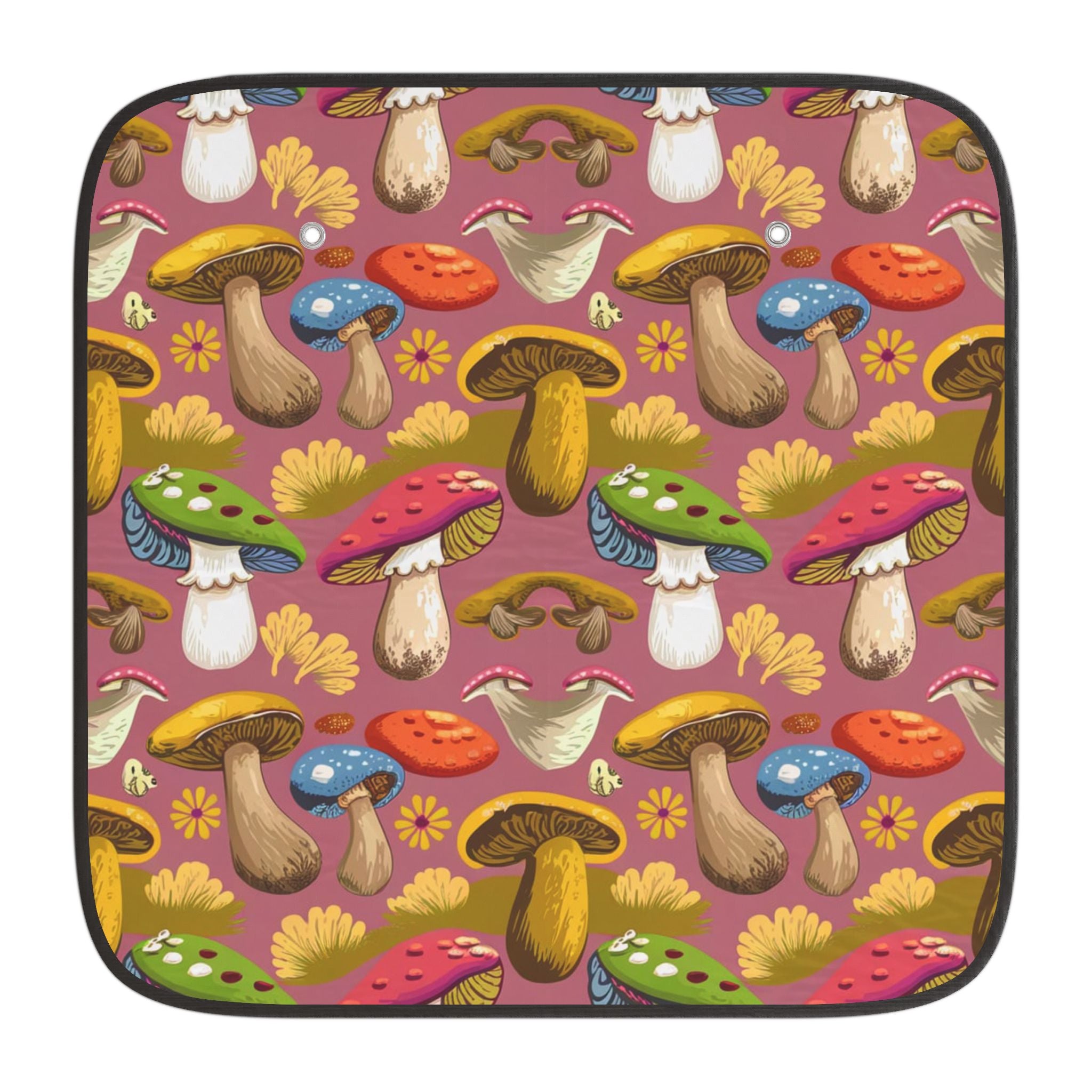 Mushroom Pattern Car Sun Shade — Colorful Psychedelic Mushroom Windshield Cover