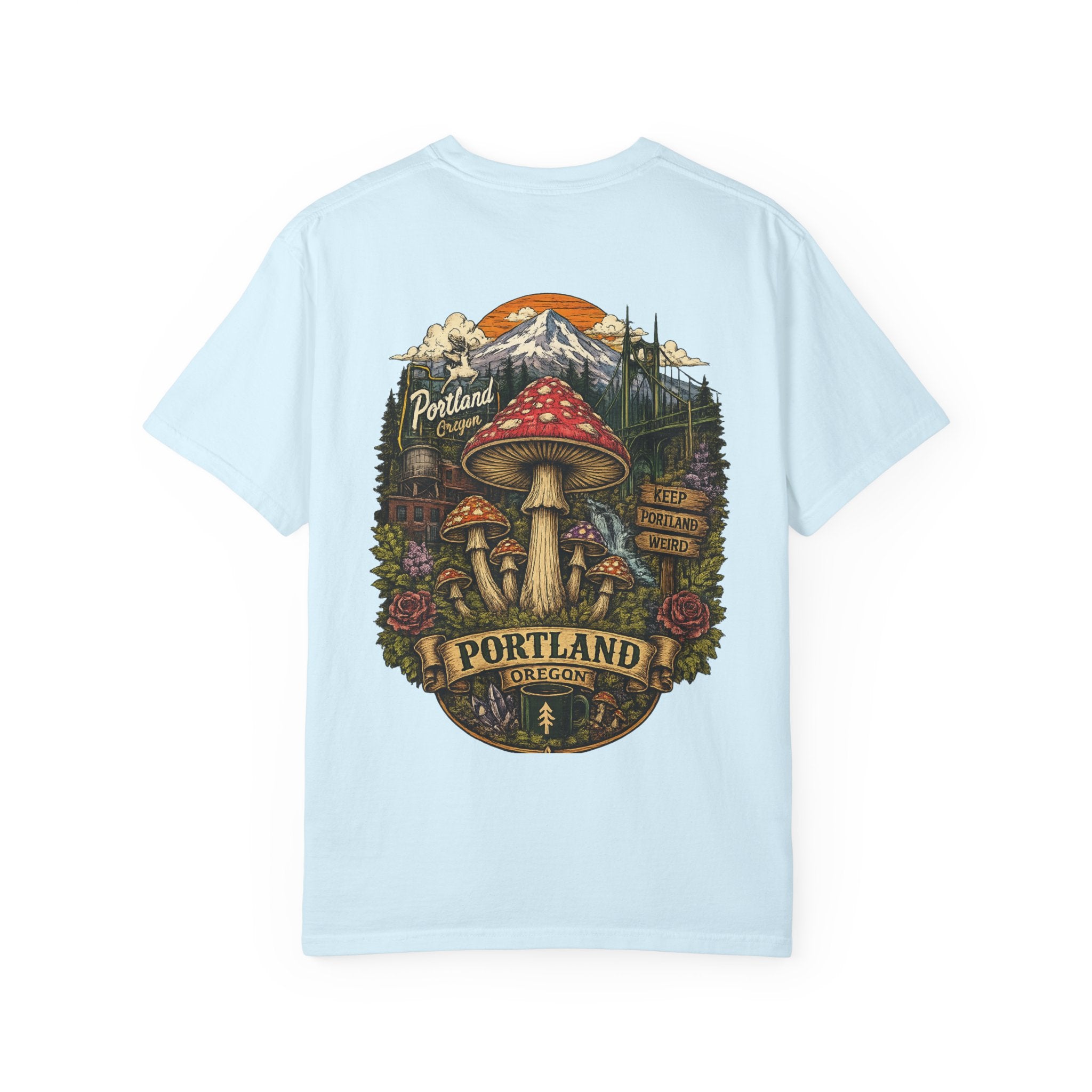 City: Portland Mushroom Graphic T-Shirt — Vintage Forest Amanita Design