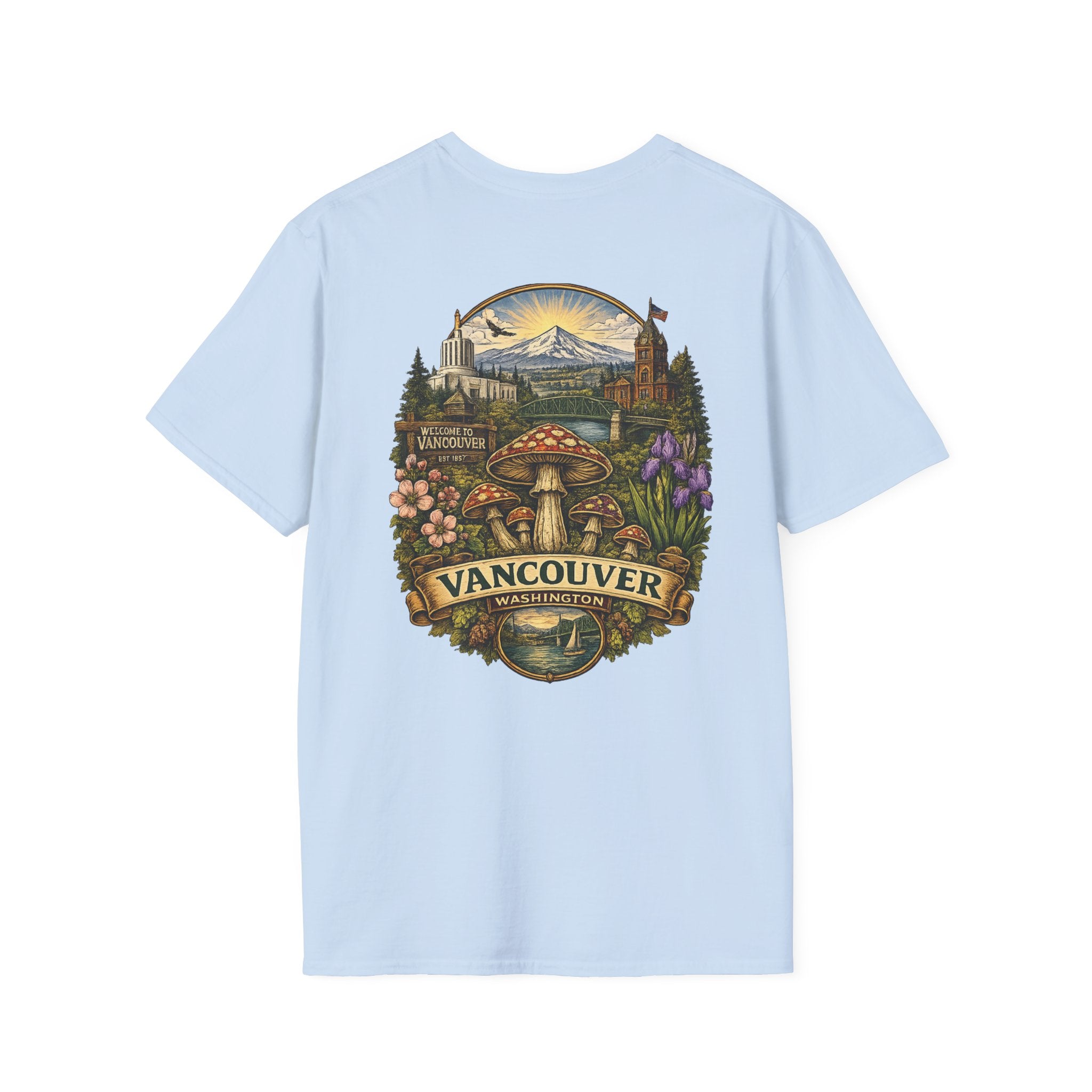 City: Vancouver Mushroom Illustration T-Shirt – Vintage Red Toadstool Graphic