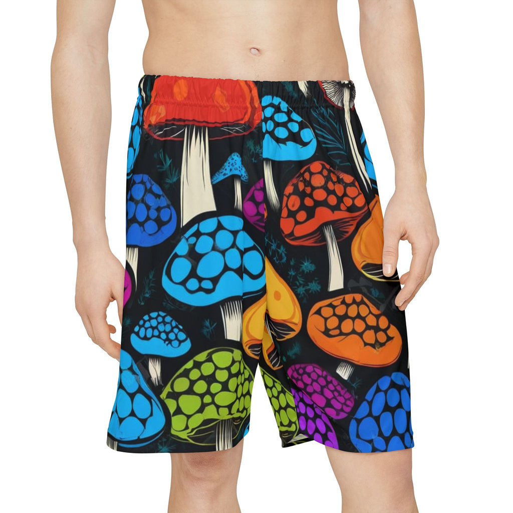 Pantalones Cortos Deportivos con Estampado de Champiñones — Estampado psicodélico colorido en toda la prenda