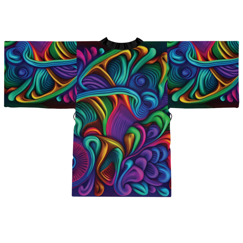 Kimono Robe: Psychedelic Swirl Kimono Robe — Vibrant All-Over Print