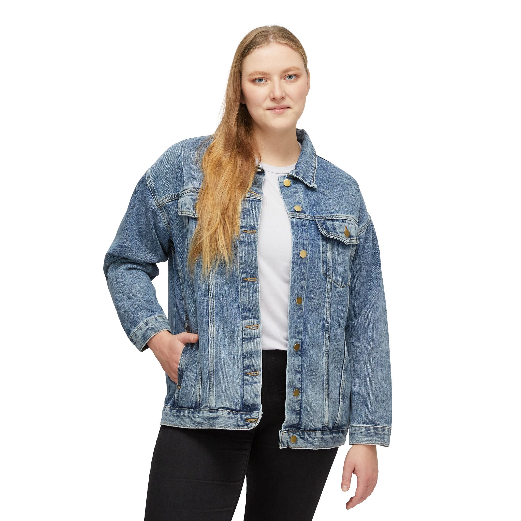 Women's Denim Jacket — Portland Mushrooms Vintage Travel Patch Back Print